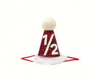 Santa Party Hat | Christmas Half Birthday Party Hat | Santa 1/2 Birthday Hat | Santa Hat | 6 Month Birthday Boy Hat | Half Birthday Boy