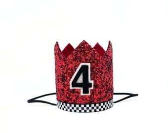 4th Birthday Boy Crown | Racing Birthday Crown | 4th Birthday Boy Crown | Two Fast Birthday Boy Party Hat | Checkered Car Birthday Crown