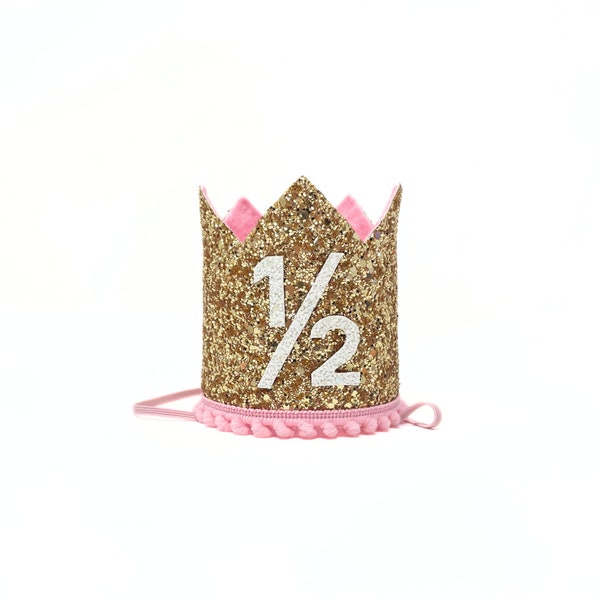 Half Birthday Crown | Gold & Baby Pink Birthday Crown | 1/2 Birthday Girl Crown | Half Birthday Girl Party Hat | Cake Smash Outfit