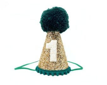 First Birthday Boy Party Hat | Gold & Emerald Green Party Hat | 1st Birthday Boy Outfit | Green Party Hat | Wild Party | 1st Birthday Boy