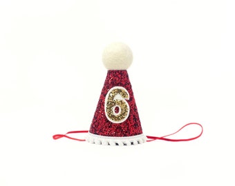 Christmas Party Hat | 6th Christmas Birthday Party Hat | Santa Sixth Birthday Hat | Santa Hat | 6th Birthday Girl Hat | 6th Birthday Boy