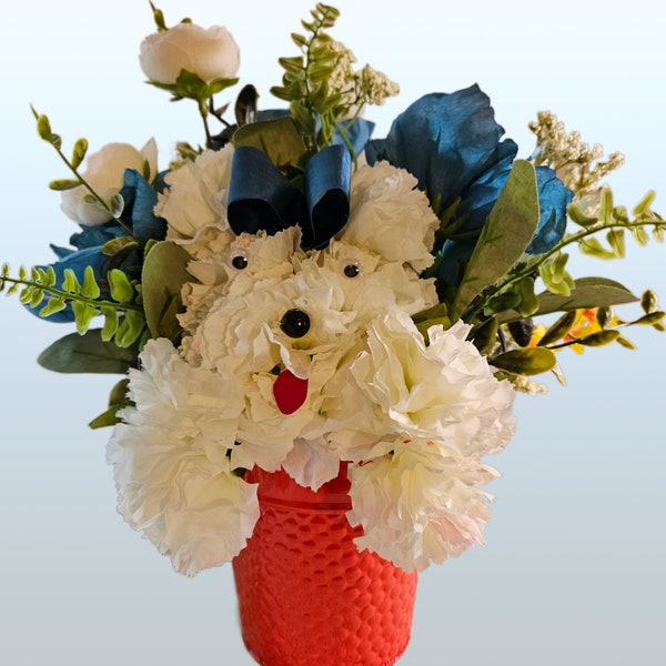 Handcrafted Flower Arrangement, Featuring , Cheery Faux Silk Carnation Puppy