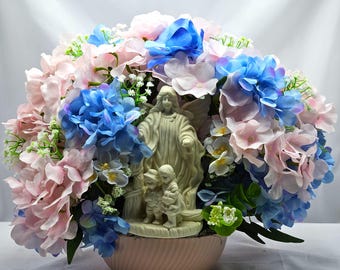 Floral Angel Centerpiece: Pink & Blue Hydrangea Arrangement