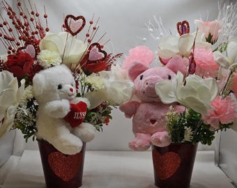 Teddy Bear or Flying Pig Floral Centerpiece: Roses, Carnations, Magnolias