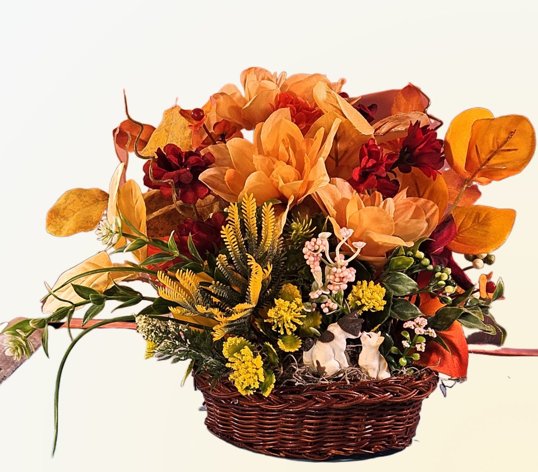 Handmade Flower Arrangement in a Heart Basket Featuring a Pair Etsy