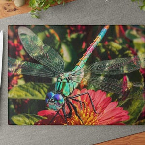 Dragonfly Glass Cutting Board/Artistic Dragonfly Cutting Board/Wedding Gift Trivet/New Home/Bug Kitchen Decor/Charcuterie Board/Garden Decor