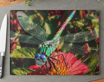 Dragonfly Glass Cutting Board/Artistic Dragonfly Cutting Board/Wedding Gift Trivet/New Home/Bug Kitchen Decor/Charcuterie Board/Garden Decor