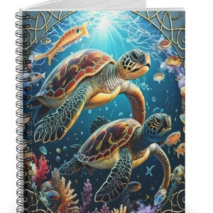 Sea Turtles Spiral Notebook/Ruled Line/Turtle Lover/Artist Gift/Boho Sea Notebook/Animal Lover Gift/Colorful Journal/Sketchbook/Organization