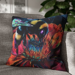 Hommel gesponnen polyester vierkante kussensloop/bij illustratie hoes/kussenhoes honingbij/kussenhoezen van bijenliefhebber/op insecten geïnspireerde dekens