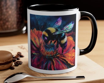 Ceramiczny kubek do kawy Bumblebee, 11 uncji/Sztuka ogrodowa/Prezent dla pszczelarza/Kubek natury/Królowa pszczół/Prezent dla miłośnika natury/Ręcznie robiony kubek/Kolorowy, z możliwością personalizacji