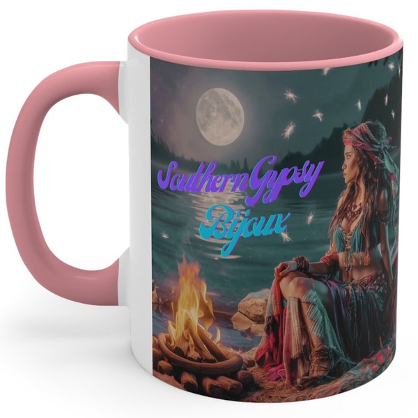 Southern Gypsy Bijoux Accent Coffee Mug, 11oz/Gypsy Free spirit/Southern Swag/Campfire Art/Lake Style Decor/Camping Gift/Outdoor Lover/Boho