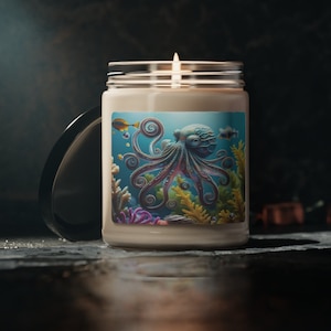 Octopus Soy Candle/9oz Scented Aquatic Candle/Ocean Collector/Sea/Gift for Nature lover/Boho Gift/Maritime Home Decor/Customizable Candle