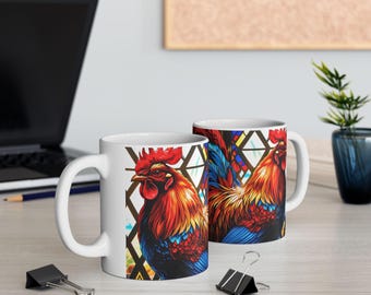 Färgglad tupp keramisk mugg: Köksinredning i lantlig stil, kaffe-/tekopp