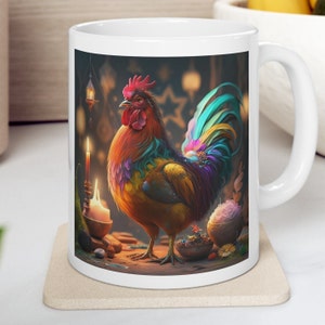 Rooster 11 oz Ceramic Mug/Boho Rooster Mug/Chicken Lover Coffee Cup/Gift for Dad/Gift for Mom/Farmhouse decor/Gift for Friend