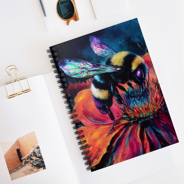 Bumblebee Spiral Notebook Ruled Lines/Honey Bee Softcover Notebook/Biology Gifts/ Nature Journal/Recycled Notebook/ Bumblebee Lover Gifts