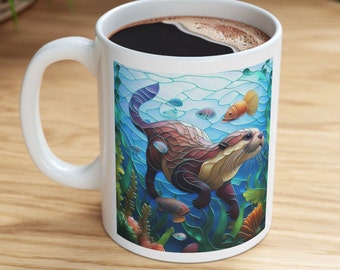 Sea Otter 11oz Ceramic Mug/Otter Boho Mug/Sea Otter Mug/ Otter Gift/ Sea Otter Coffee Mug/Sea Otter Coffee Cup/Sea Otter Lover Gift