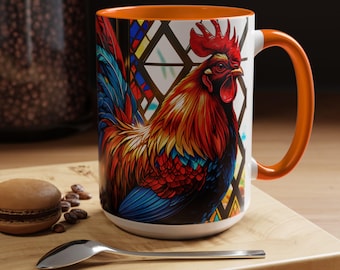 Färgglad tupp 11-15oz keramisk kaffe-/temugg med färgat handtag, i olika färger, bondgårds-/djurälskare, present