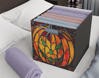 Colorful Pumpkin Felt Storage Box, Decorative Organizer, Fall/Autumn Decor, Trick or Treat Storage, Seasonal Home Accent, Halloween Decor