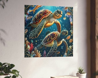 Sea Turtles Matte Wall Art/Turtle Boho Wall Poster/Sea Turtles Art/ Nature Gift/Housewarming/Sea Turtle Lover Art/ Nautical home décor/Ocean