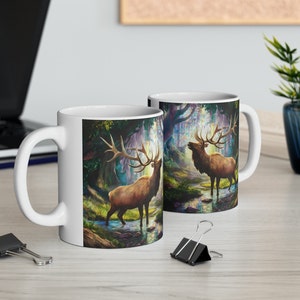 Majestic Elk Ceramic Mug, 11oz/Nature Cup/Elk Trophy Gift/Deer Lover Gift/Elk Coffee Cup/Unique Elk Gifts/Gift for Hunter/Camping Trip Mugs