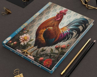 Hardcover Journal Matte/Französisch Bauernhaus/Blau Gold Toile/ Hahn Notizbuch/Tagebuch/Planer/Geschenk für Schriftsteller/Bauernhaus Dekor/Rustik Ästhetik