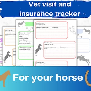Horse insurance vet visit tracker, Printable Equine owner vaccination log, Pony A4 PDF veterinary log, Colour bundle, Expence record