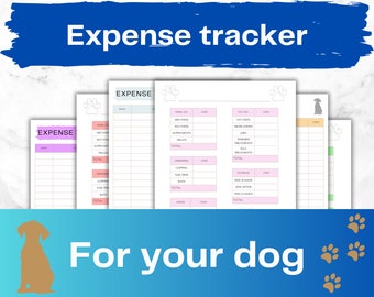 May include: A printable expense tracker for dog owners. The tracker is divided into categories such as food, vet visits, grooming, and other expenses. The tracker is designed to help dog owners keep track of their dog's expenses.