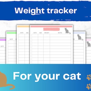 Suivi du poids du chat | Télécharger le fichier PDF A4 | Record de croissance des chatons | Tableau de changement d'animal de compagnie | Lot de couleurs | Fiche d'élevage imprimable