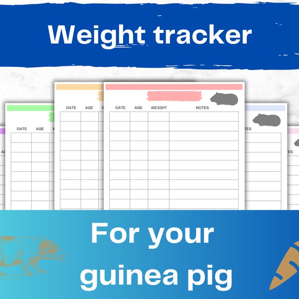 Guinea pig weight tracker | Health log | A4 PDF download | Rodent growth record | Pet change chart | Breeding list | Colour bundle