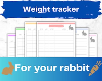Rastreador de peso de conejos / Registro de descarga de conejos en PDF A4 / Registro de crecimiento de lagomorfos / Tabla de cambios de mascotas / Registro de reproducción / Paquete de colores /Registro de salud