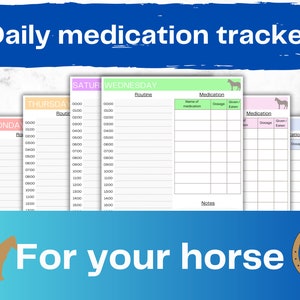 Pet medication tracker, Horse pill log, Colour bundle, Pony daily sheet, Printable editable chart, Equine planner, Health checklist