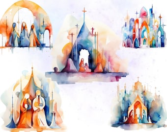 Nativity Scene Watercolor PNG, Christmas Abstract Nativity Scene Clipart, Digital Download, Commercial Use, Sublimation designs
