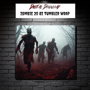 Zombie Tumbler Wrap PNG, Sublimation seamless design template for 20 oz skinny straight tumbler, Halloween gift