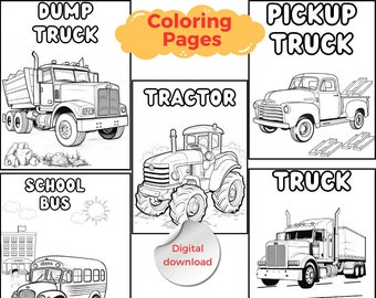 Vehicle Coloring Book, Transportation Coloring Page, Printable Kids Boys Girls Back to school activities, PDF Digital Download