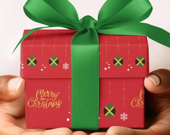 Jamaican Christmas Wrapping Paper, Jamaica Flag Ornaments on Red Gift Wrap, Holiday Gift for a Jamaican, Gift for Yardie