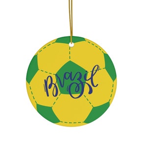 Brazil Flag Football Ornament, Brazilian Christmas Ornament, Ceramic Christmas Tree Ornament, Brazil World Cup Gift Souvenir
