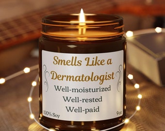 Świeca Dermatologa, Medi Spa Doctor, 4 uncje 9 uncji świecy sojowej, pachnie jak dermatolog, wystrój domu, świeca aromaterapeutyczna, świeca w bursztynowym słoiku