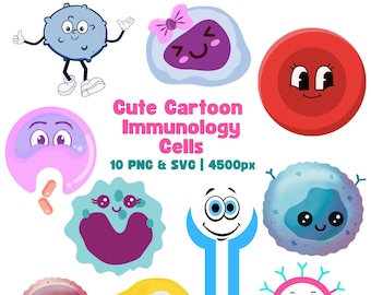 Cute Science Clipart, Immune Cells Immunology Clipart, Blood Cells, Biology PNG, STEM digital stickers, Digital Download Science Teacher SVG