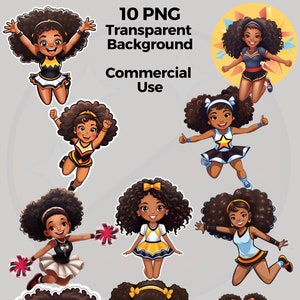 Black Girl Cheerleaders PNG Clipart Bundle, Digital Download for Commercial Use, Black Kids png, Afro Girl Clipart