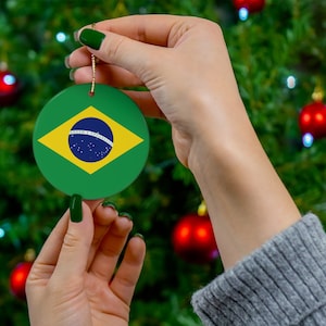 Brazil Flag Ornament, Brazilian Christmas Ornament, Ceramic Christmas Tree Ornament, Gift Souvenir