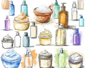 Cosmetics Clipart Bundle, Lotion Bottle Clipart, Self Care, Spa Day, Body lotion, Scrub, Make up Images, Beauty, Planner, Aesthetics