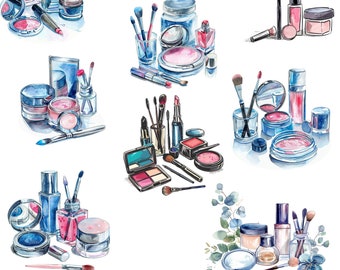 Cosmetics Clipart, Watercolor Beauty Clipart for Planner, Self Care, Make up Images, Aesthetics, boss babe clipart, beautician, Beaty salon