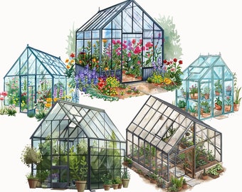 Garten Gewächshaus Clipart Illustrationen, transparenter Hintergrund, Gartenarbeit PNG, Frühling Hintergrund, digitaler Planer, kommerzielle Nutzung
