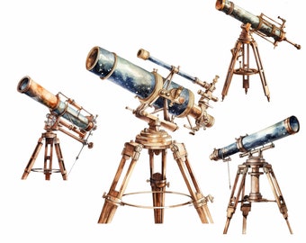 Vintage aquarel telescoop clipart, astronomie Stargazer PNG, sterrenkijken, NASA Space, STEM, telescoop downloaden, commercieel gebruik, sublimatie