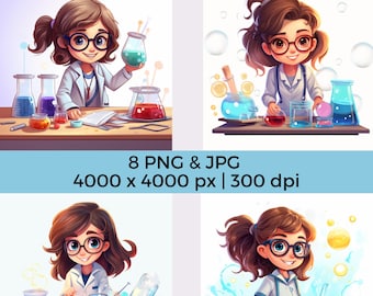 Girl Scientist png, Chemistry Clipart, Science JPG, Girls in STEM, Science Birthday Party, Science STEM Teacher, Science Classroom Art