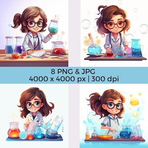 Garota cientista png, clipart de química, JPG de ciências, meninas em STEM, festa de aniversário de ciências, professora de ciências STEM, arte em sala de aula de ciências