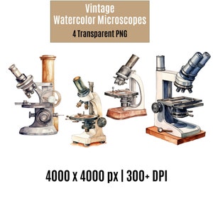 Vintage acuarela microscopio ciencia clipart, microscopio PNG, patólogo, microbiología, STEM, descarga digital, científico, sublimación
