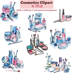 Imágenes prediseñadas de cosméticos, imágenes prediseñadas de belleza de acuarela para planificador, cuidado personal, imágenes de maquillaje, estética, imágenes prediseñadas de jefa, esteticista, salón de belleza