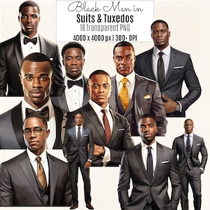 Clipart de homem negro, homem de negócios afro-americano em terno de smoking clipart de moda, homens negros PNG, roupa formal, download digital uso comercial