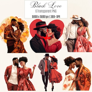 Schwarzes verliebtes Paar Bilder, schwarze Liebe Clipart, positive schwarze Bilder, Afro Mann und Frau Illustration, Afroamerikaner Valentinstag PNG